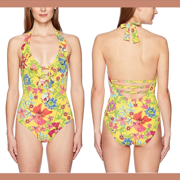 NEW Bleu Rod Beattie Magic Garden Plunge Ruffle One‎ Piece Swimsuit [SZ 12 ] - Picture 2 of 12